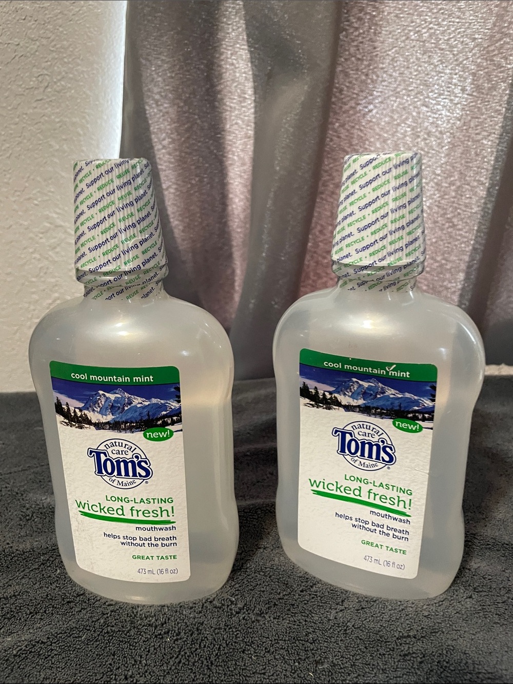 2 bottles of Toms Cool Mountain Mint Mouthwash - White and Green